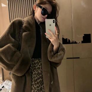 皮毛一体加厚大衣长款 冬毛毛绒外套大衣 仿水水貂毛皮草外套女新款
