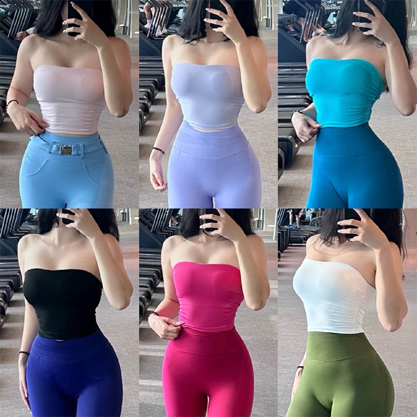 性感辣妹抹胸女2026新款训练健身服外穿背心防滑条运动内衣带胸垫