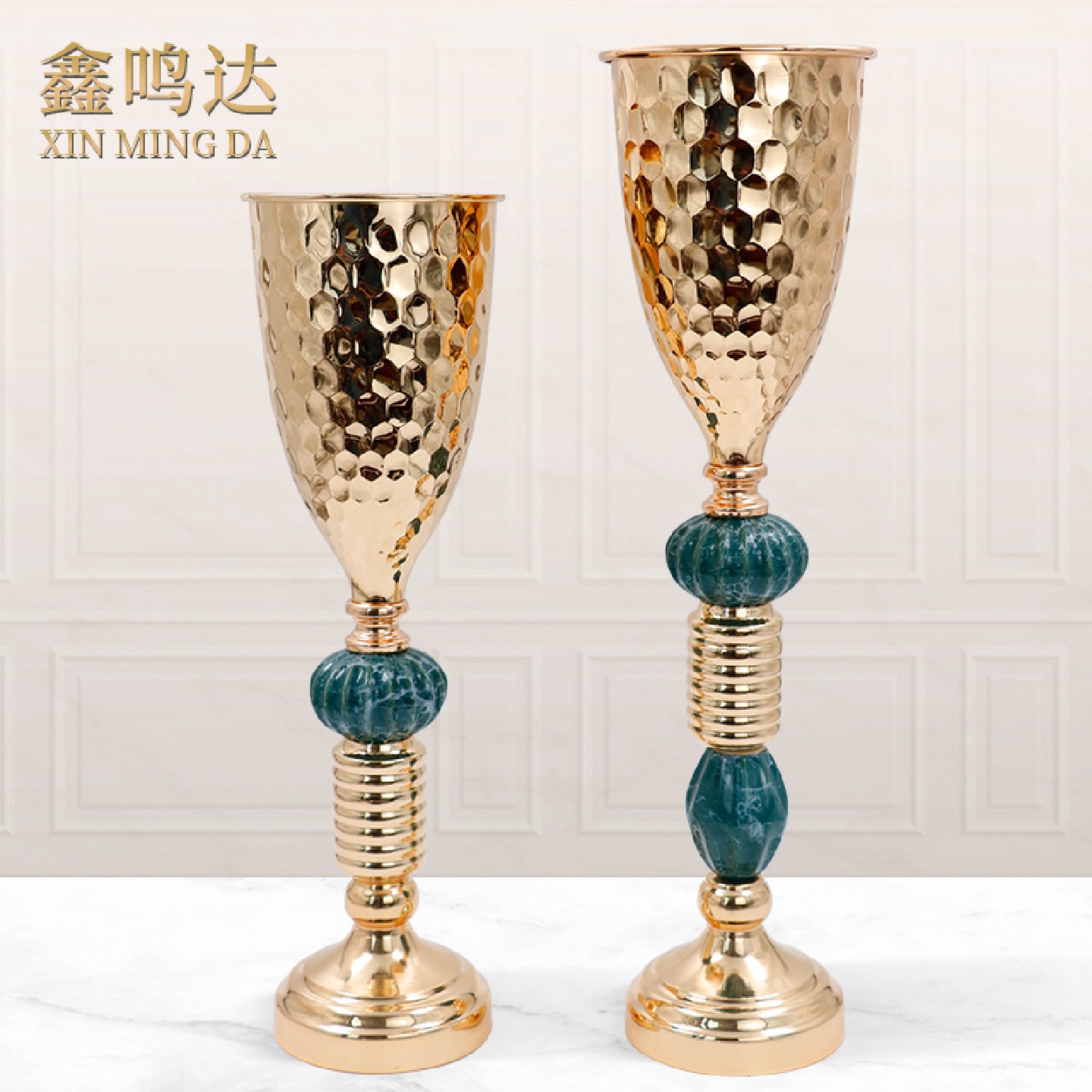 婚礼餐桌摆件家居布置装饰花器欧式轻奢假花电镀工艺品创意花瓶