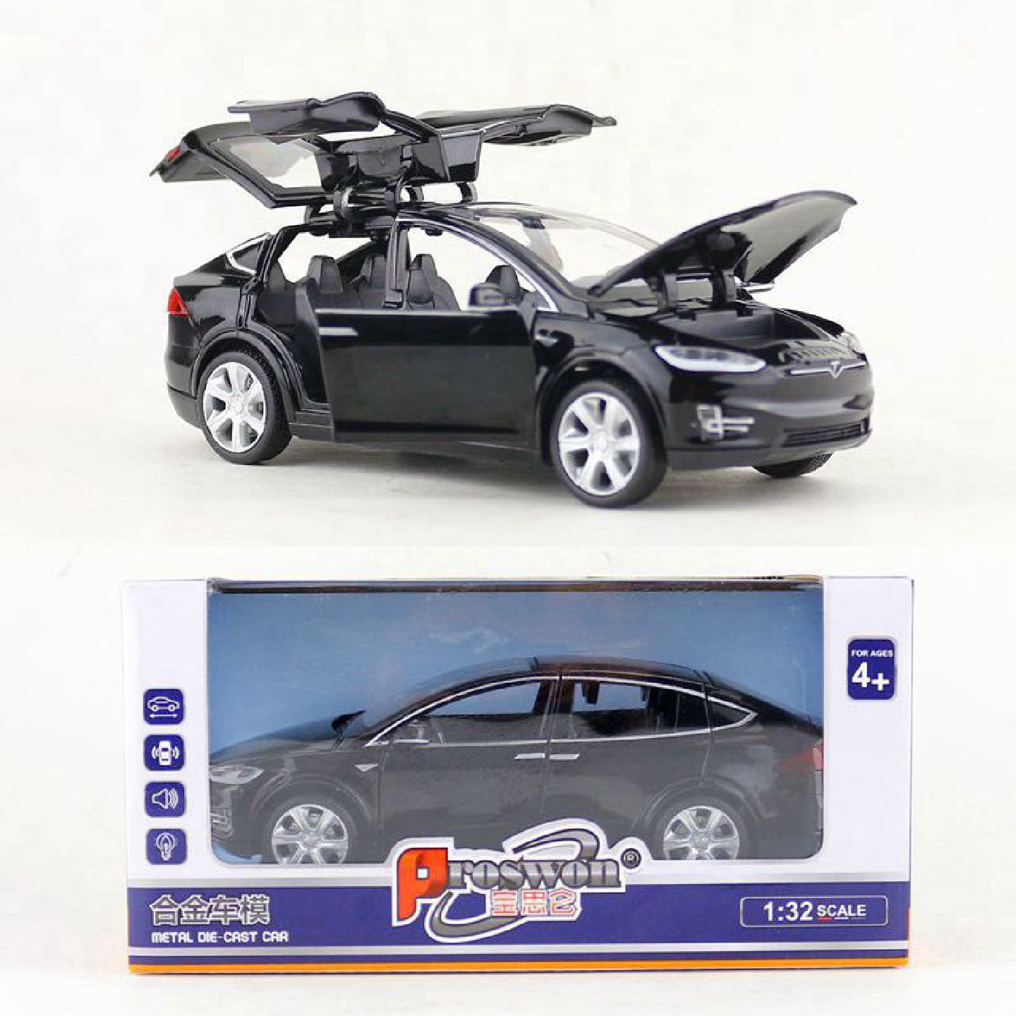 宝思仑1:32ModelX90开门合金汽车模型仿真儿童玩具盒装