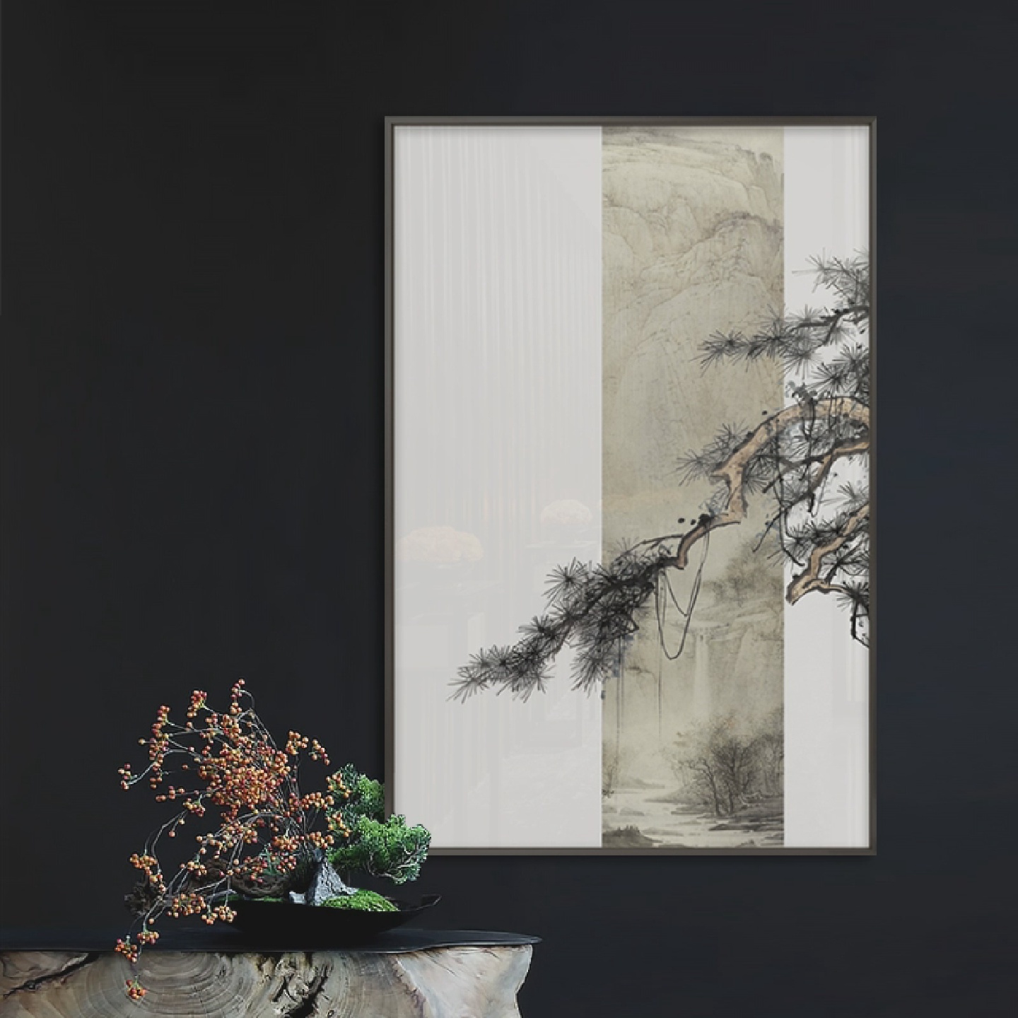 新中式禅意装饰画客厅玄关书房茶室软装样板房设计师松树山水挂画