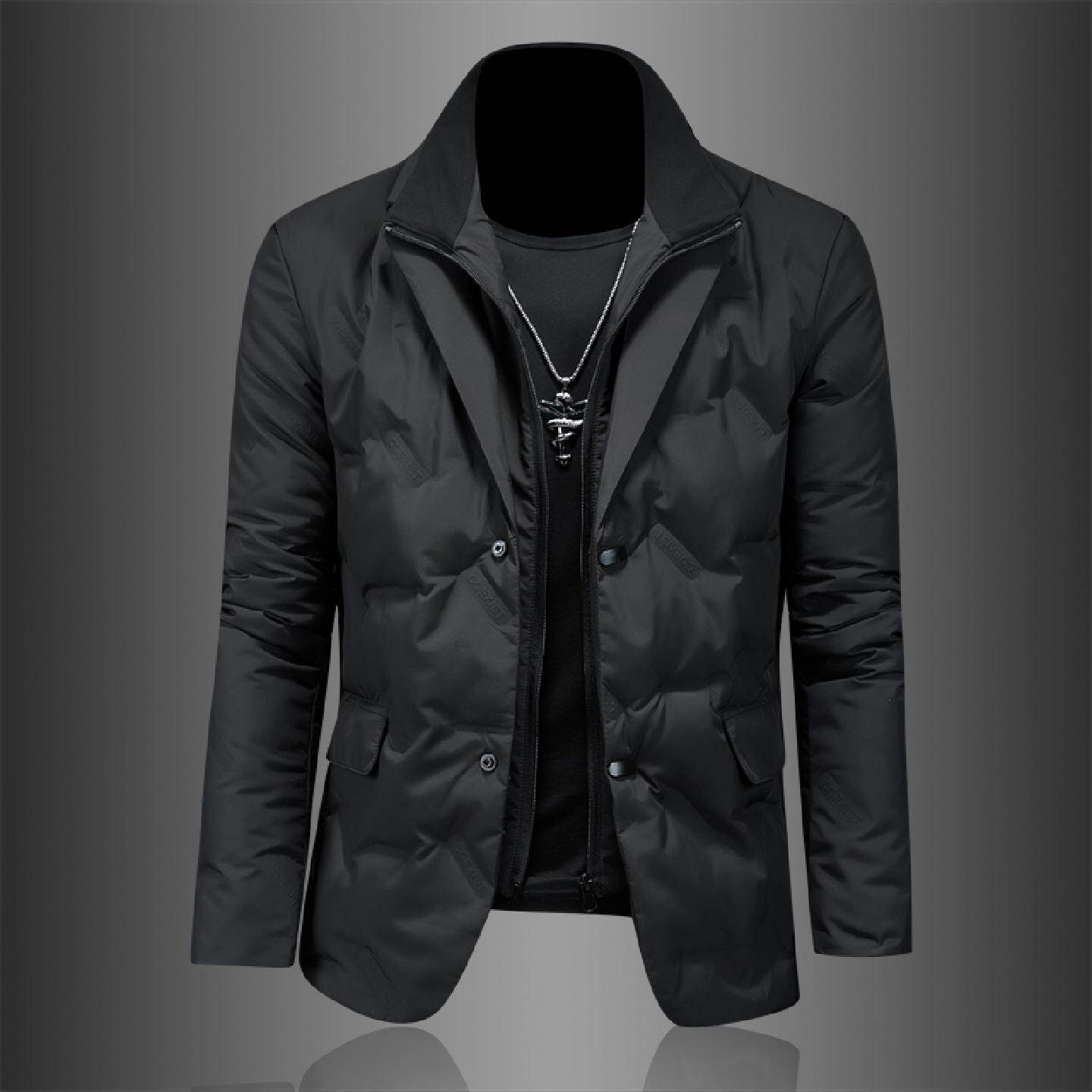 冬季新款西装领羽绒服男韩版修身商务休闲青年立领大码鸭绒外套潮