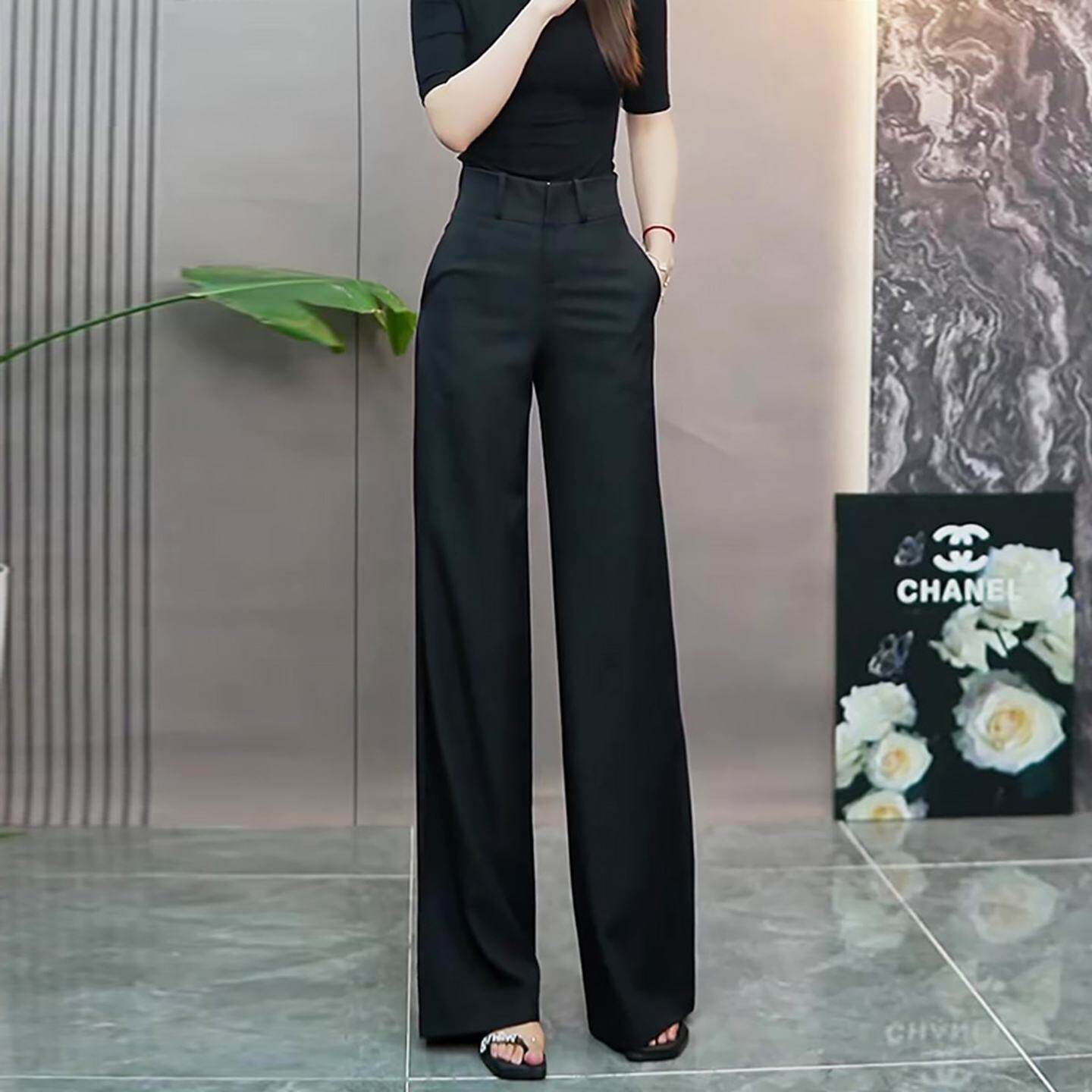 黑色直筒西装裤女秋季2025新款气质简约高腰垂感显瘦窄版阔腿裤子