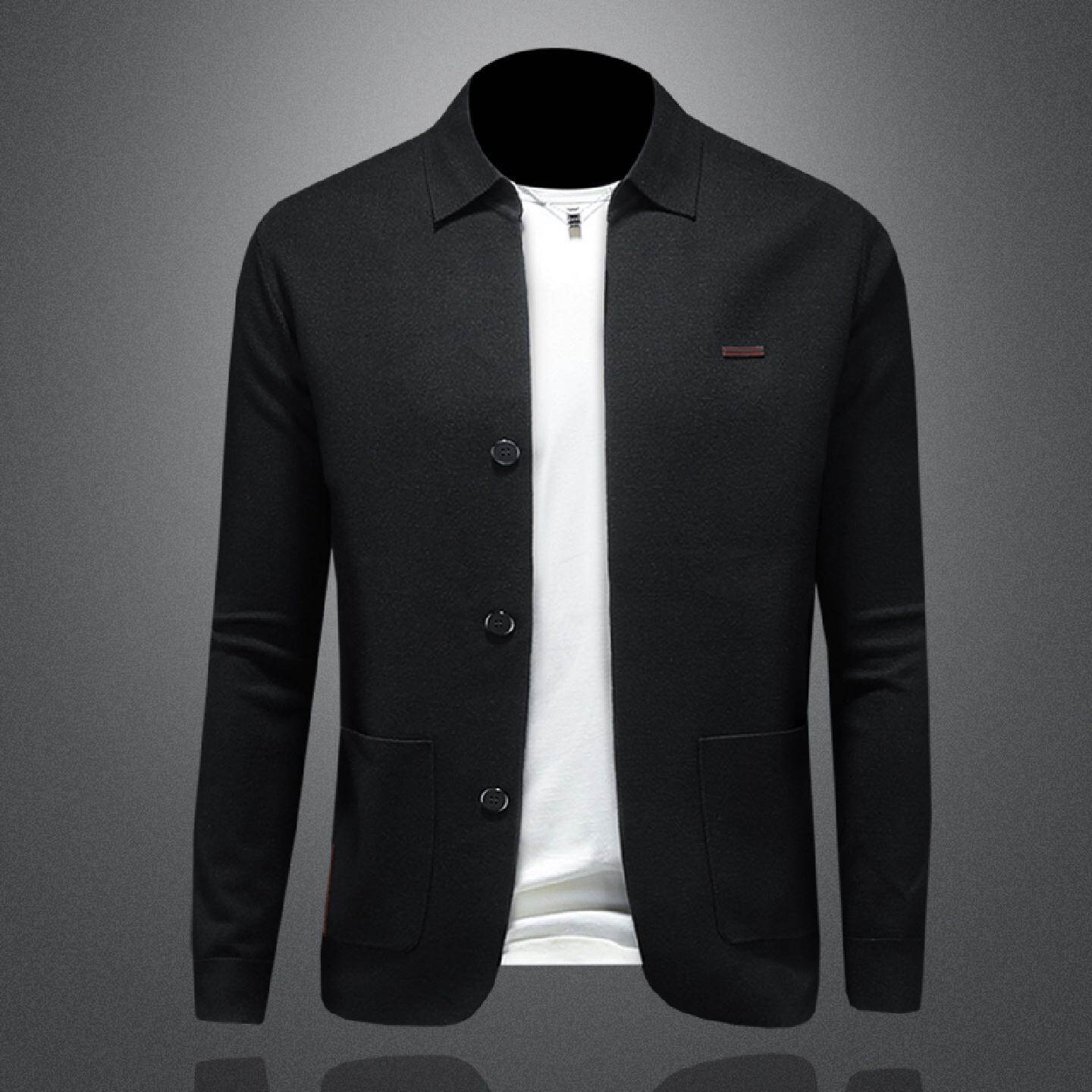 欧洲站休闲翻领针织毛衣秋冬季新款时尚潮流修身开衫休闲外套潮男