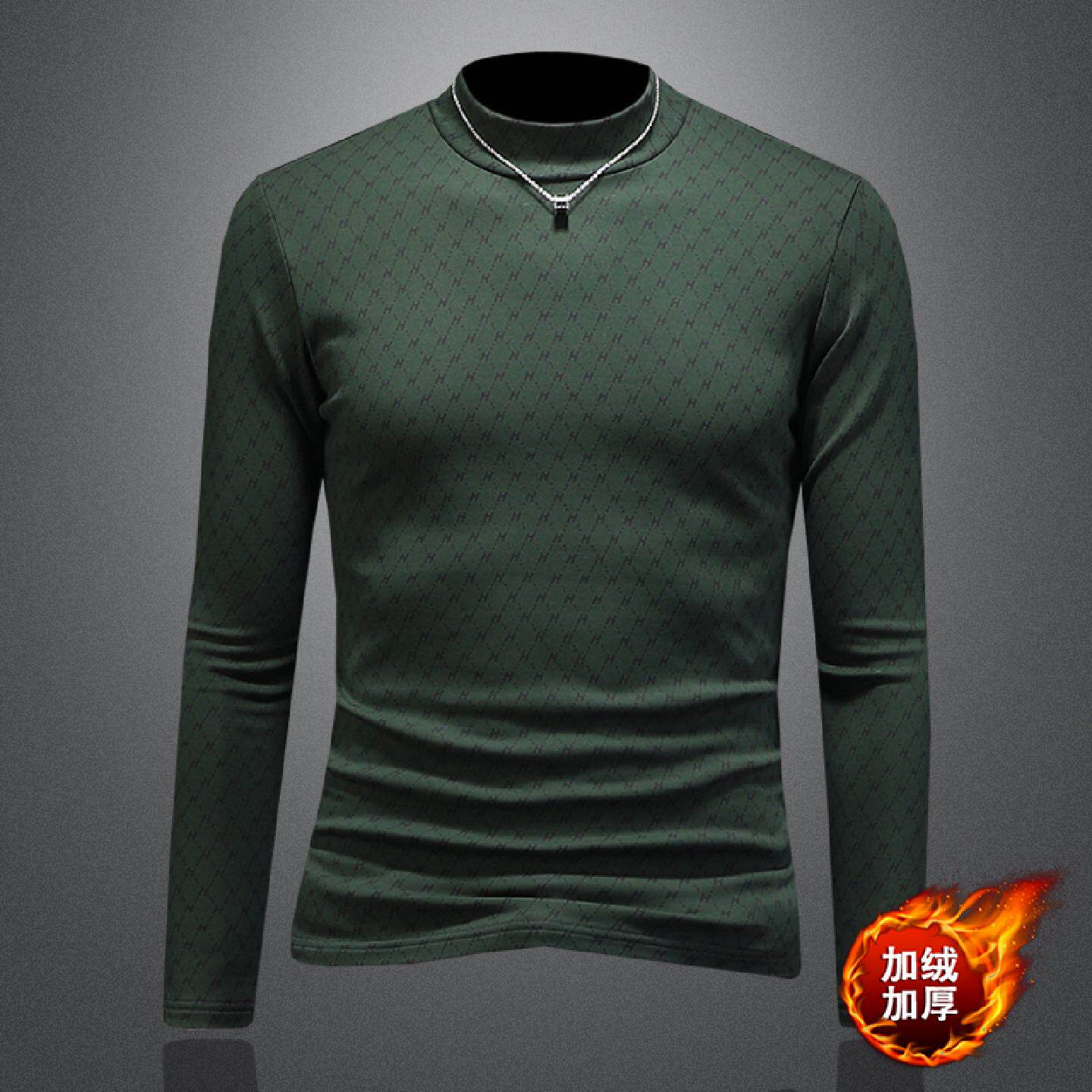 欧洲站半高领长袖恤男士秋冬季新款纯棉内搭保暖加绒修身打底衫潮