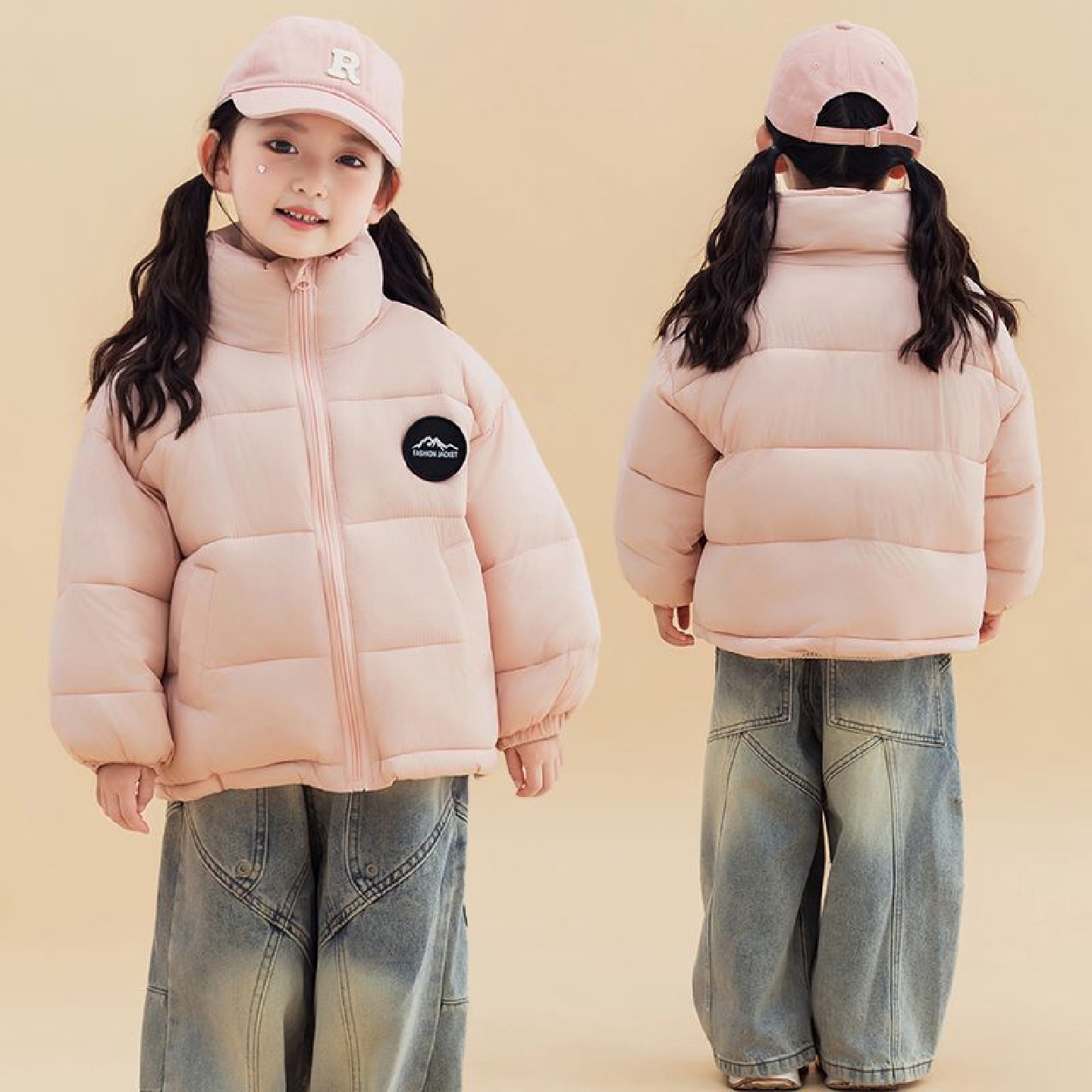 秋冬新款儿童棉服中小童男女宝宝加厚保暖轻便立领简洁外套棉衣潮