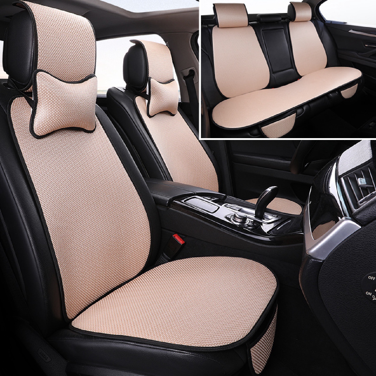 汽车坐垫四季通用透气冰丝五座带靠网红座垫车夏季?椅垫七件套