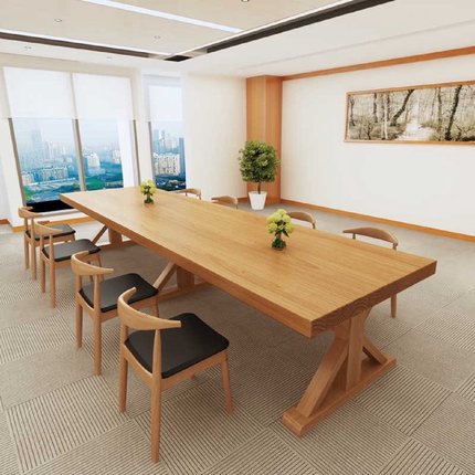 简约现代实木会议桌大型员工会议室洽谈桌长条培训会客长桌椅组合