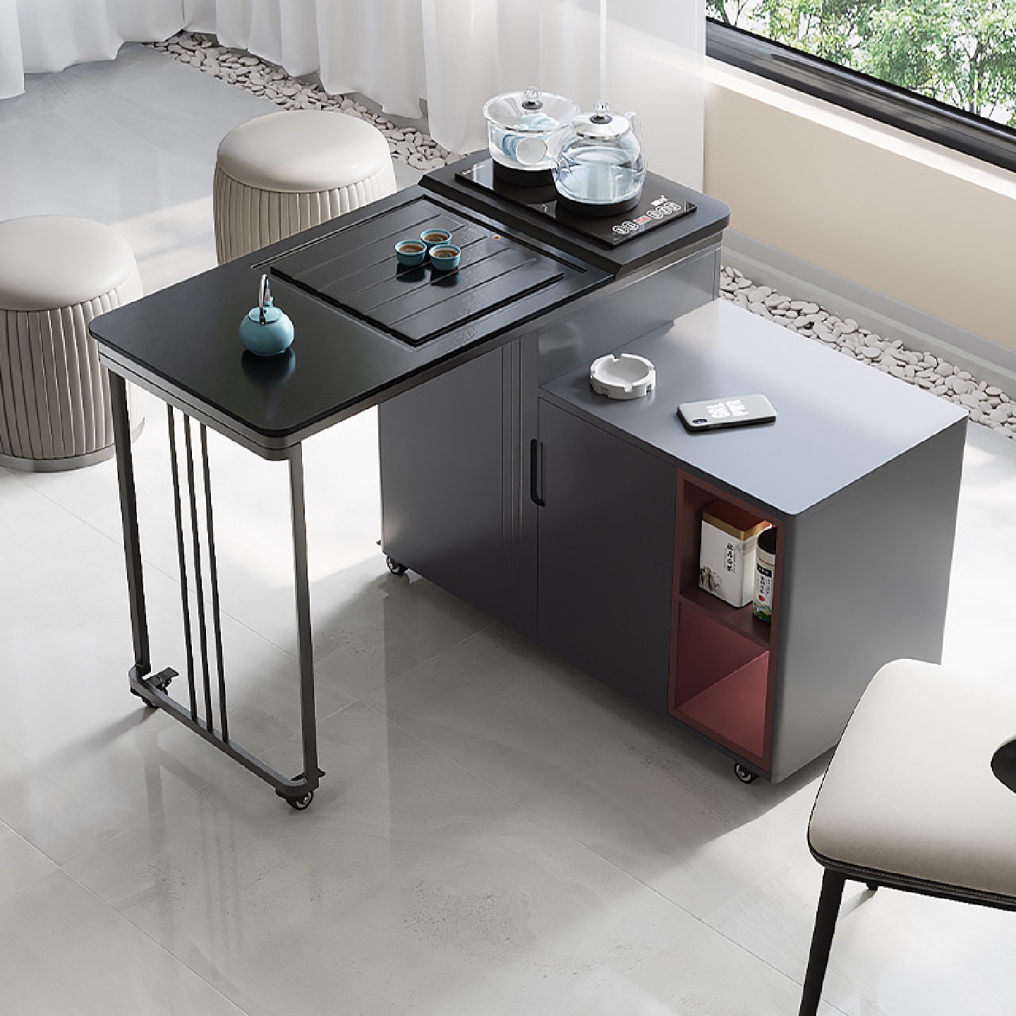 功夫茶桌可移动茶台带轮小型家用轻奢极简客厅多功能茶几阳台茶车