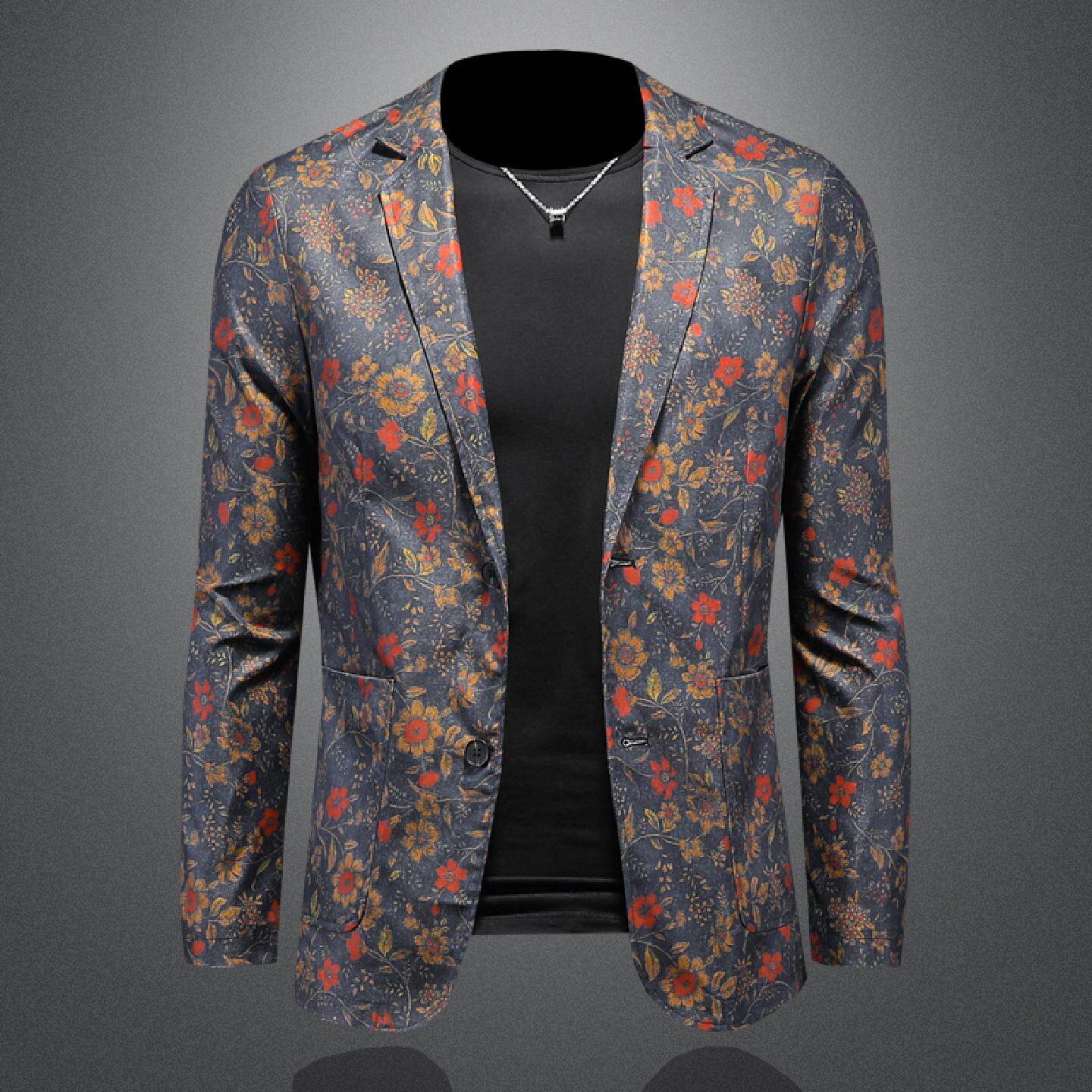 2026欧洲站花色西装外套男士春秋季新款修身商务休闲提花复古西服