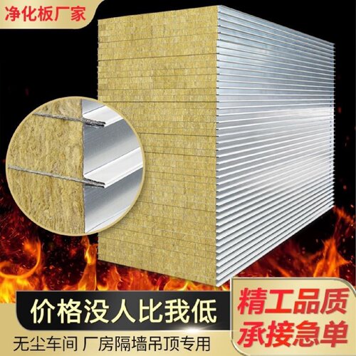 岩棉板保温板防火彩钢夹芯泡沫隔墙板活动板房材料硅岩玻镁净化板