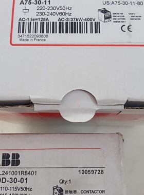 议价ABB交流接触器A63 A75-30-11原装现货A40D-30-01