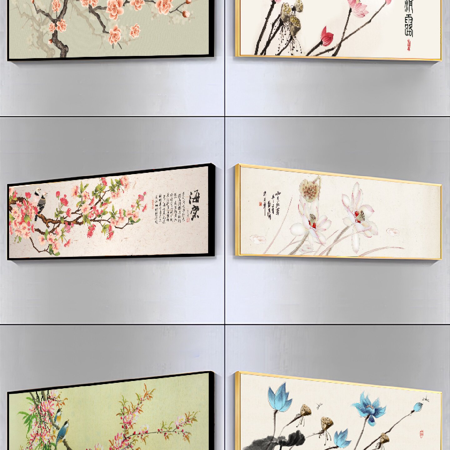 新中式书法字画卧室床头装饰画中国风花鸟禅意横幅挂画酒店背景墙