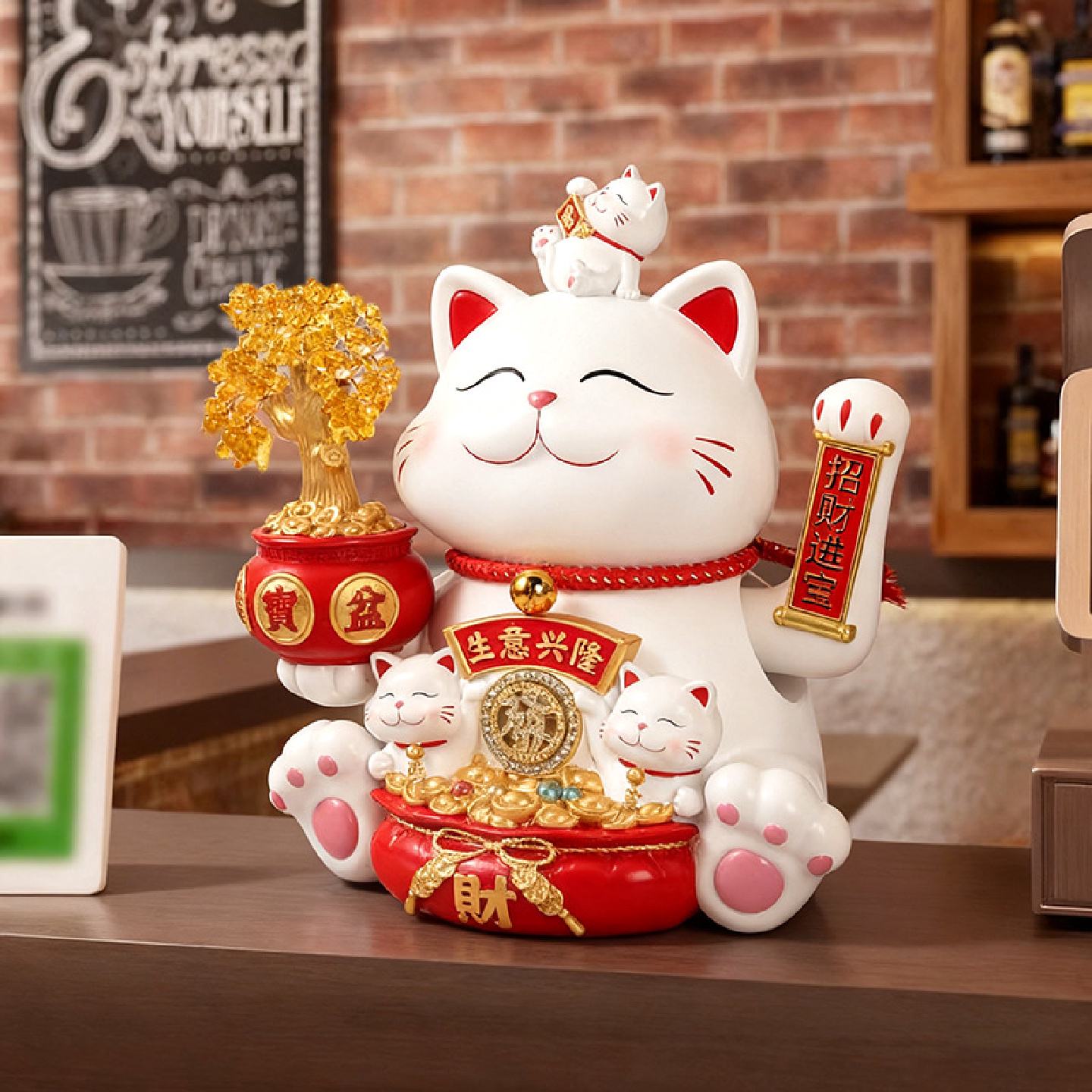 招财猫摆件发财树树脂招财猫自动招手收银台前台装饰品招财猫摆件