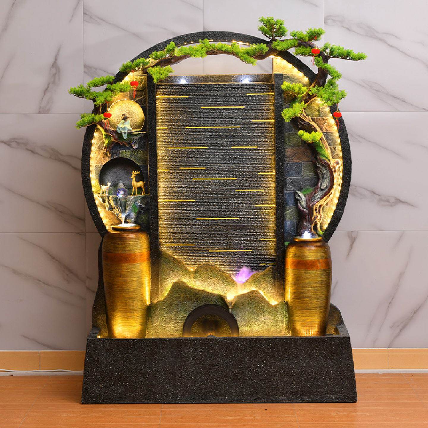 现代简约水幕墙屏风假山喷泉流水摆件酒店别墅室内庭院鱼池装饰品