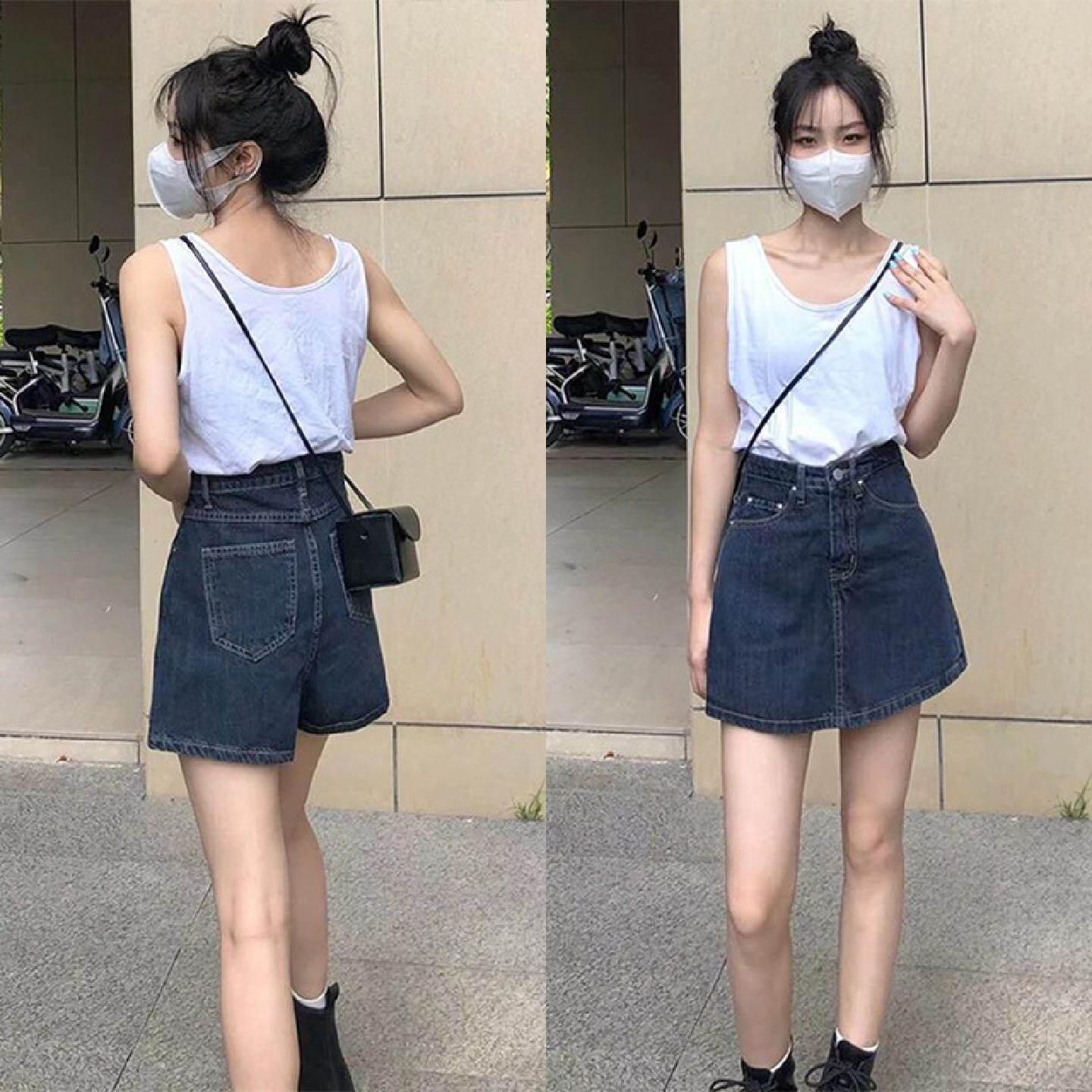 复古牛仔短裙女高腰夏季新款大码胖mm遮肚子遮胯显瘦a字半身裙裤