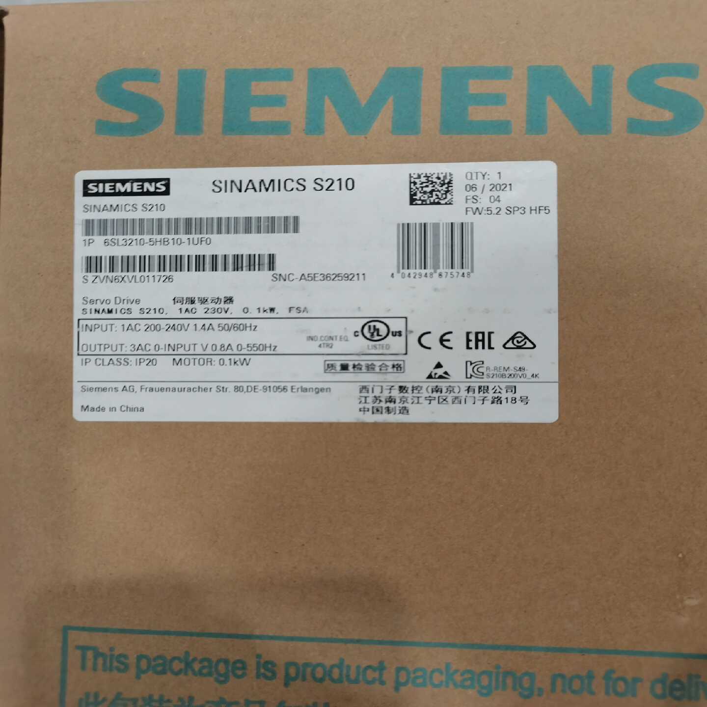【议价】变频器6SL3210-5HB10-1UF0，适用