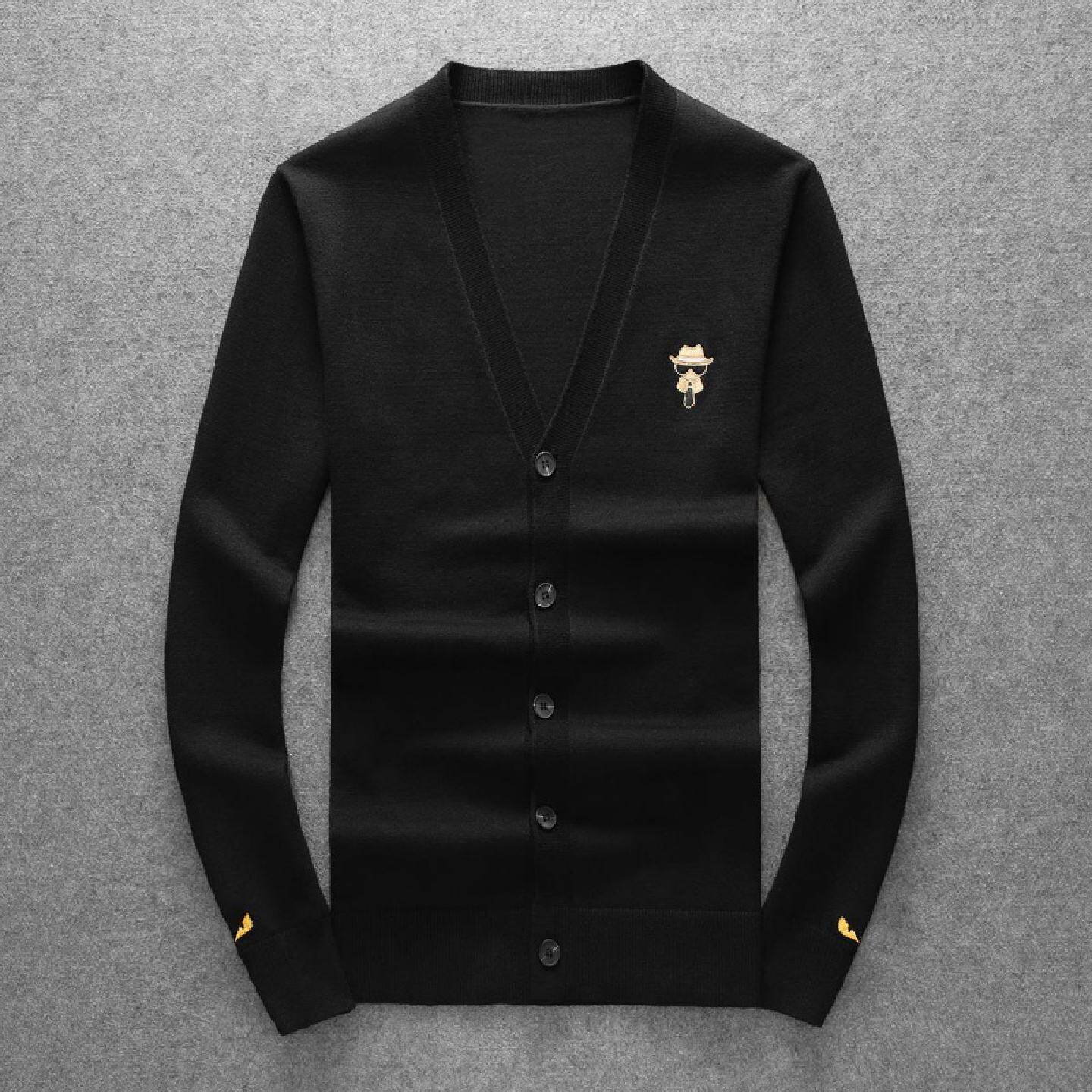 欧洲站潮牌高品质修身领春秋羊毛针织开衫外套男小怪兽刺绣欧货潮