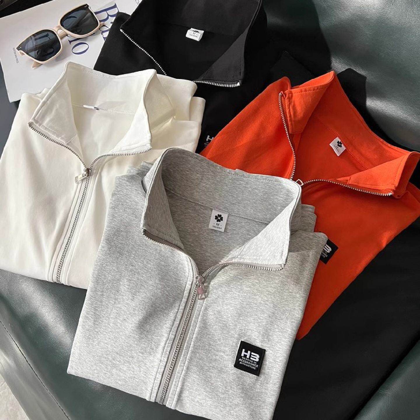 新款2025女装纯棉春夏薄款开衫卫衣女立领修身外套两头拉链上衣