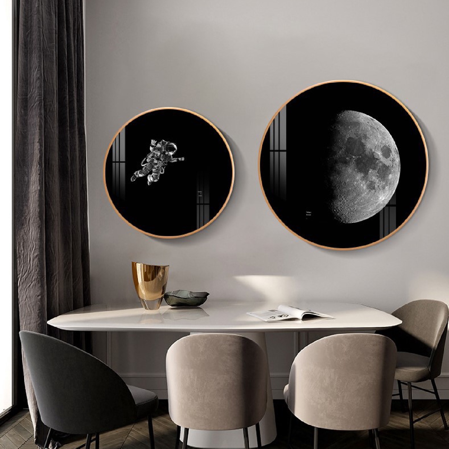 现代简约个性客厅沙发背景墙挂画创意黑白星球书房酒店圆形装饰画图片