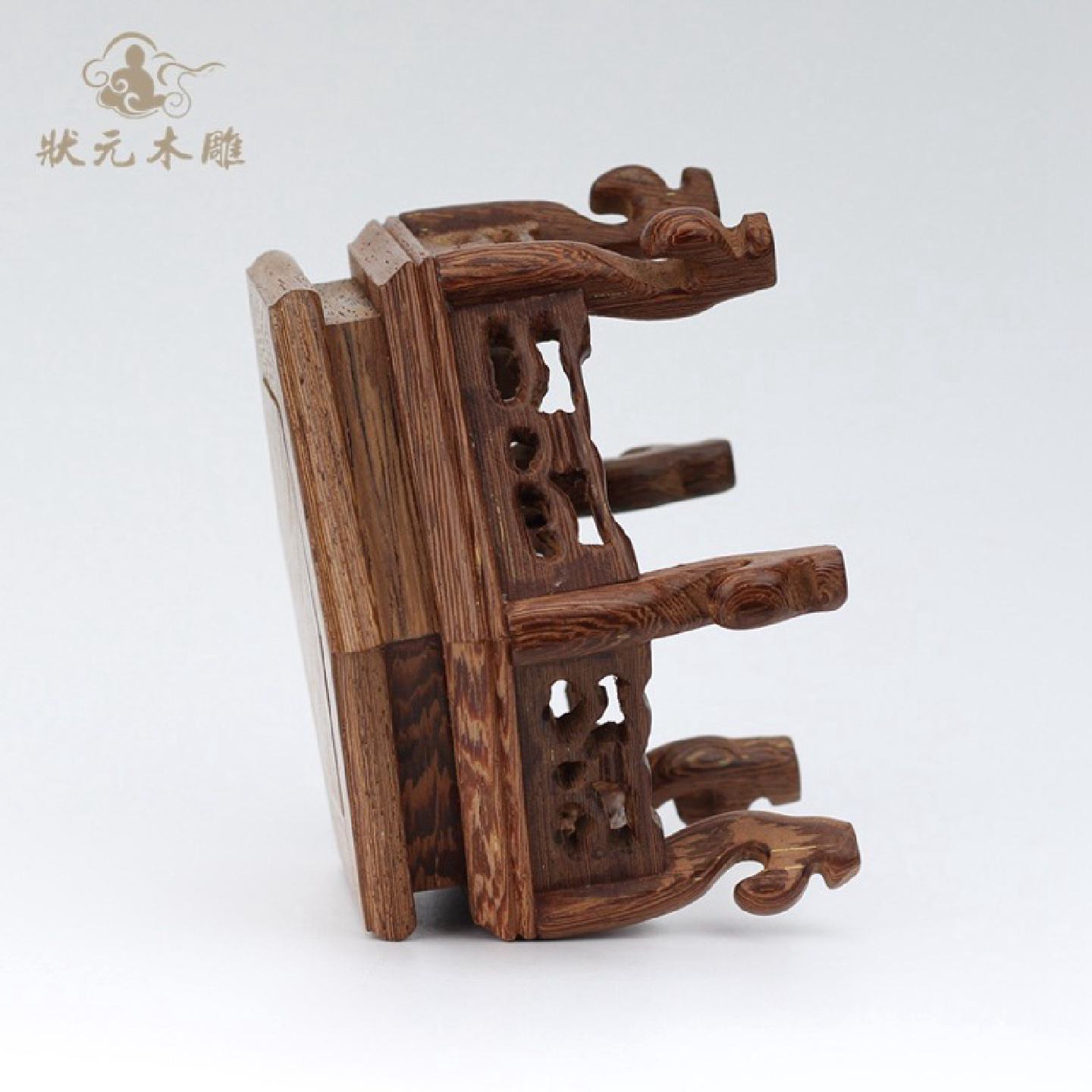 红木雕底座实木鸡翅木玉石摆件紫砂壶花瓶文玩小型六角底座壶托