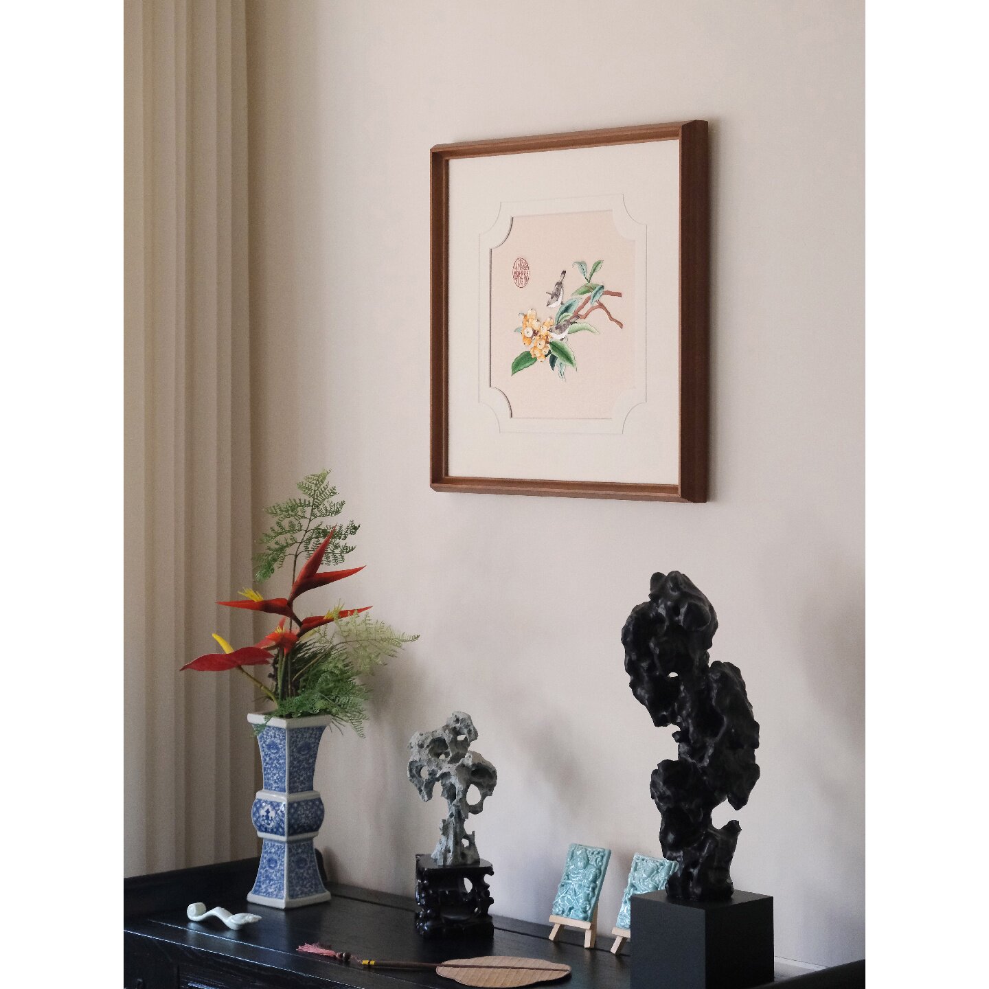 苏绣新中式挂画非遗绣片装裱唐宋花鸟设计师艺术书房父母房装饰画