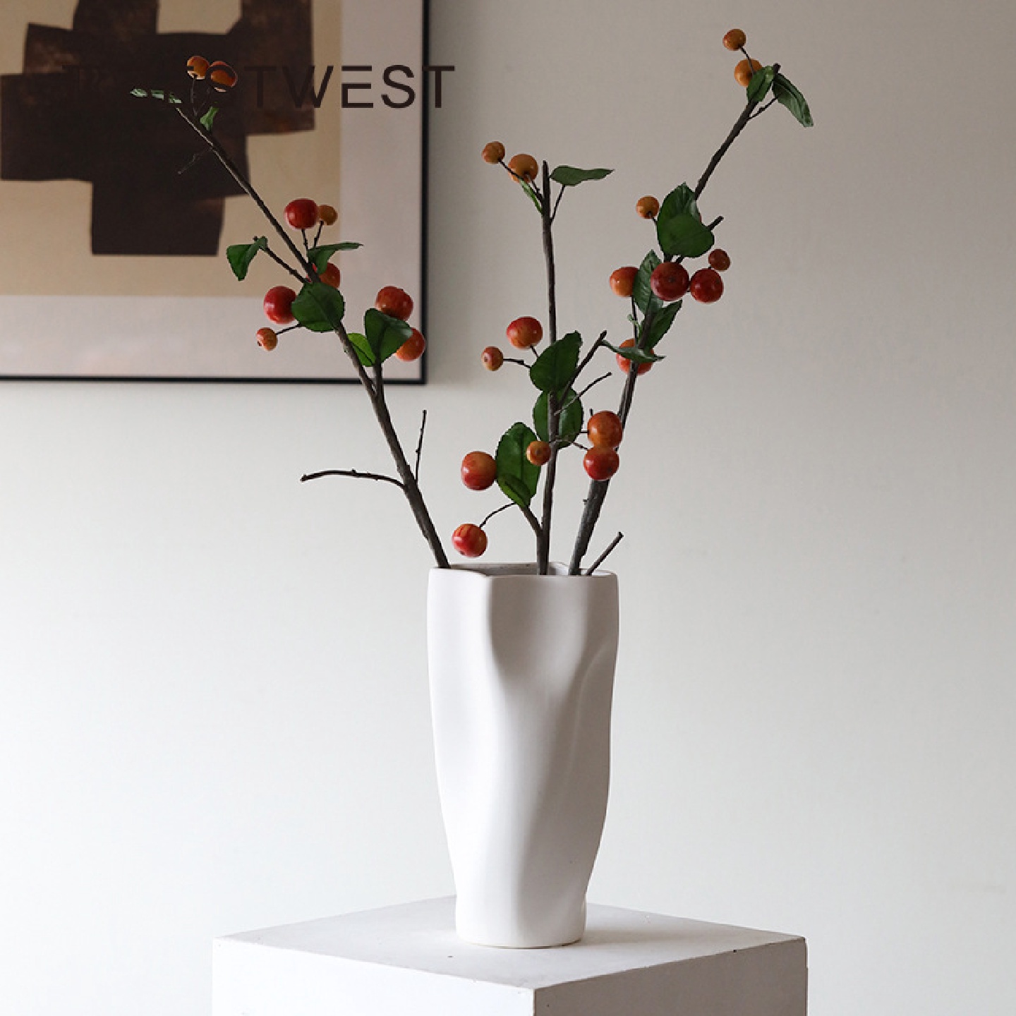 Bestwest海棠果仿真花假花高级仿生花艺摆件轻奢高端餐桌装饰品