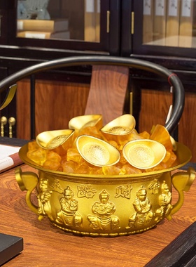 铜聚宝盆摆件黄铜家用办公室玄关客厅开业礼品家居办公室装饰摆设