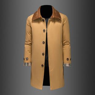 2026白鸭绒撞色翻领羽绒服男士 冬季 新款 老钱风休闲潮牌外套 中长款