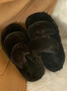 1松糕厚底毛毛拖鞋女2023春季新款百搭网红仙女风平底软底外穿拖