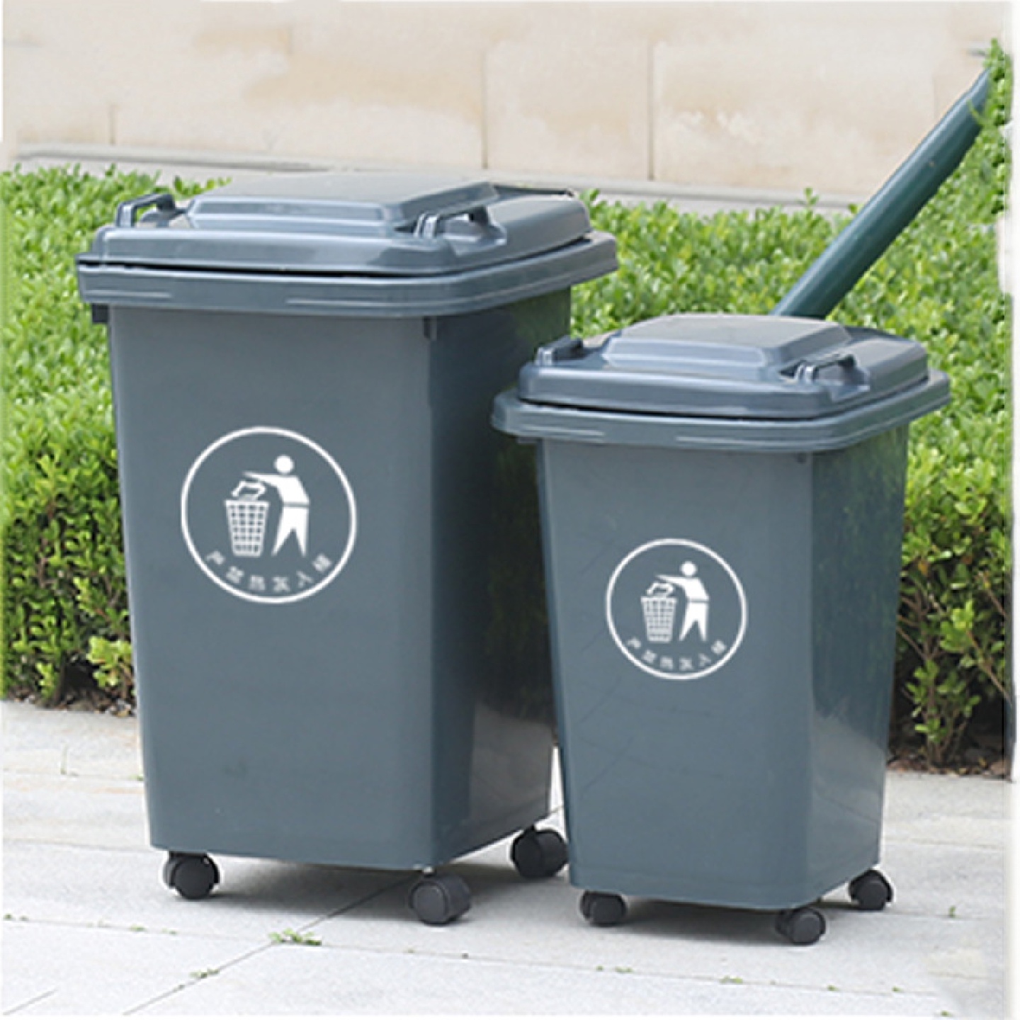 50L户外灰色塑料垃圾桶加厚带盖垃圾桶学校小区塑料分类垃圾桶