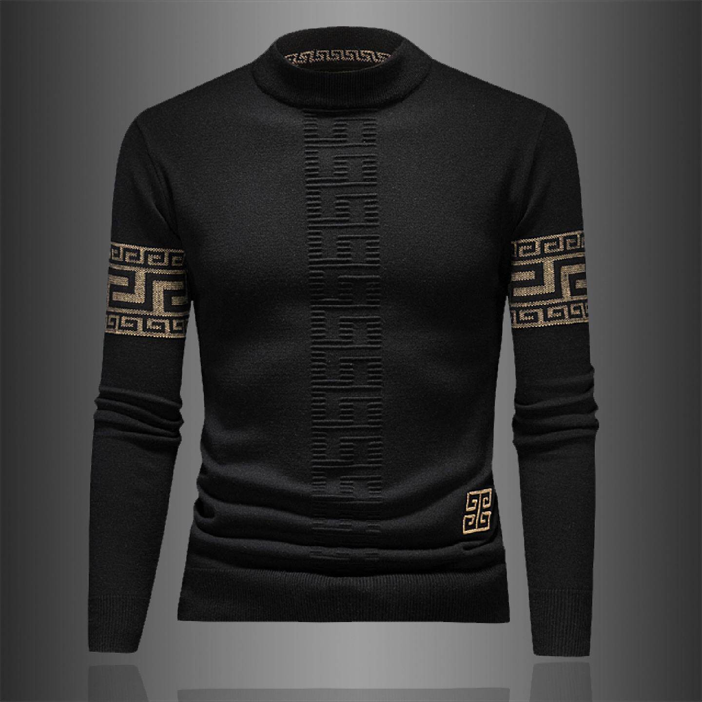 欧洲站半高领加厚扭花羊毛衫男士秋冬季新款潮牌修身毛衣打底针织
