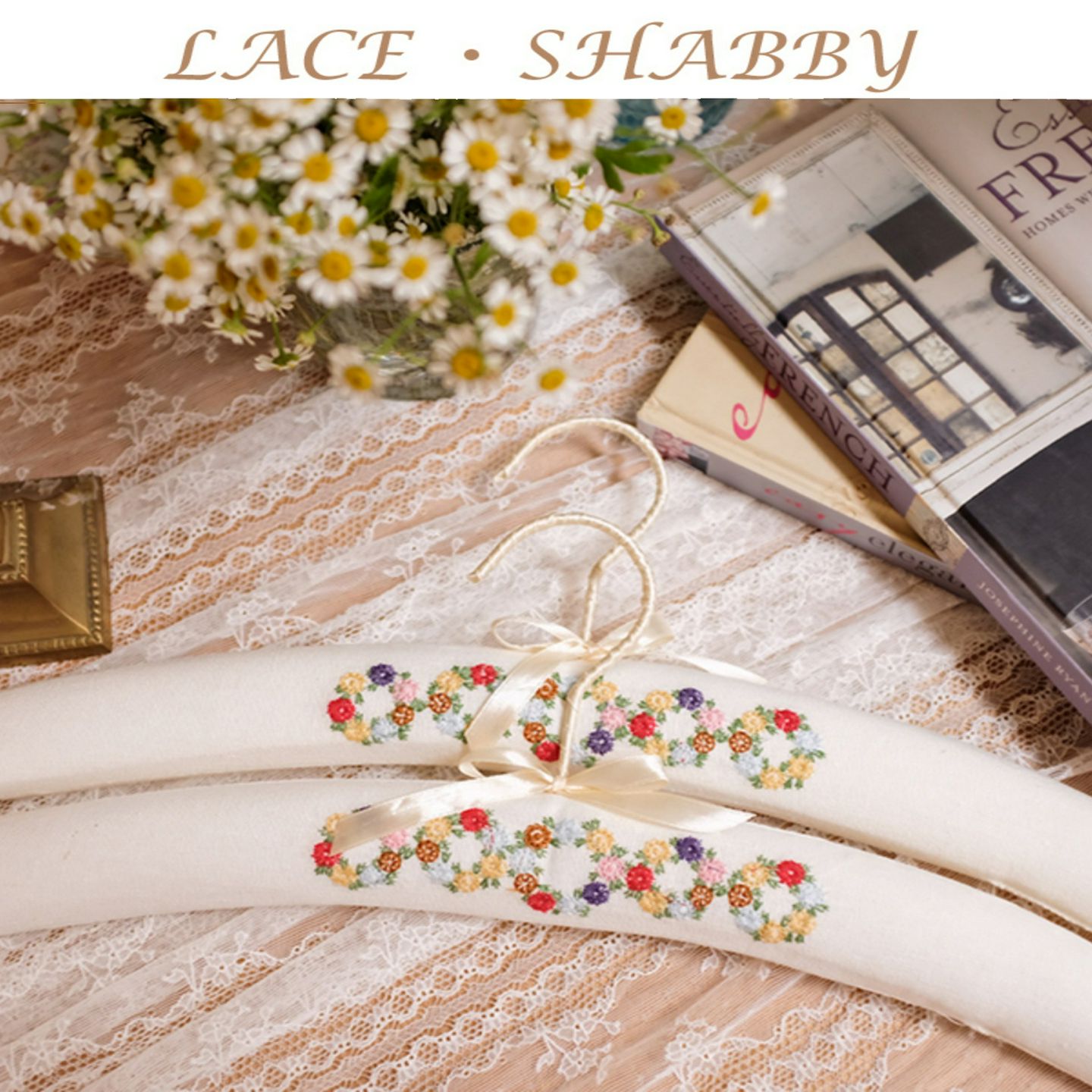 LACESHABBY新款法式覆古风格手工绣花蝴蝶结布艺防勾丝衣架衣撑