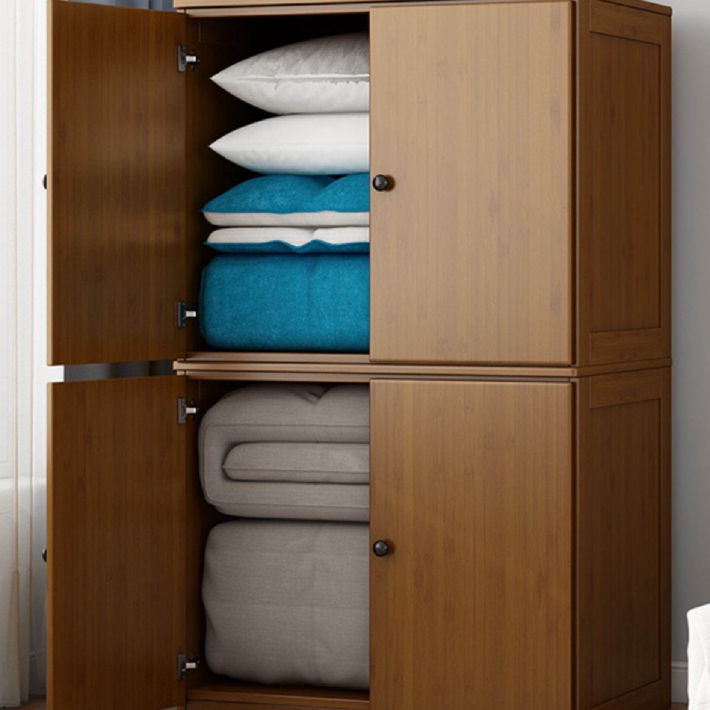 衣柜被子柜家用卧室收纳竹储物置物实木阳台斗柜飘窗柜棉被w&