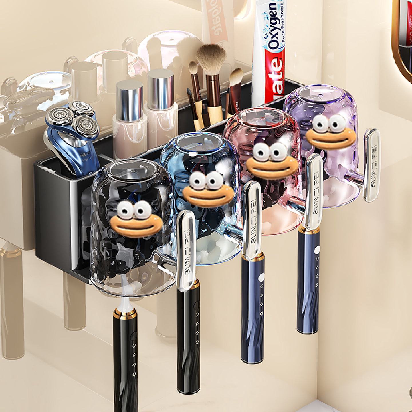 双杯牙刷架壁挂式2杯套装牙杯置物架卫生间厕所牙刷收纳架置物架