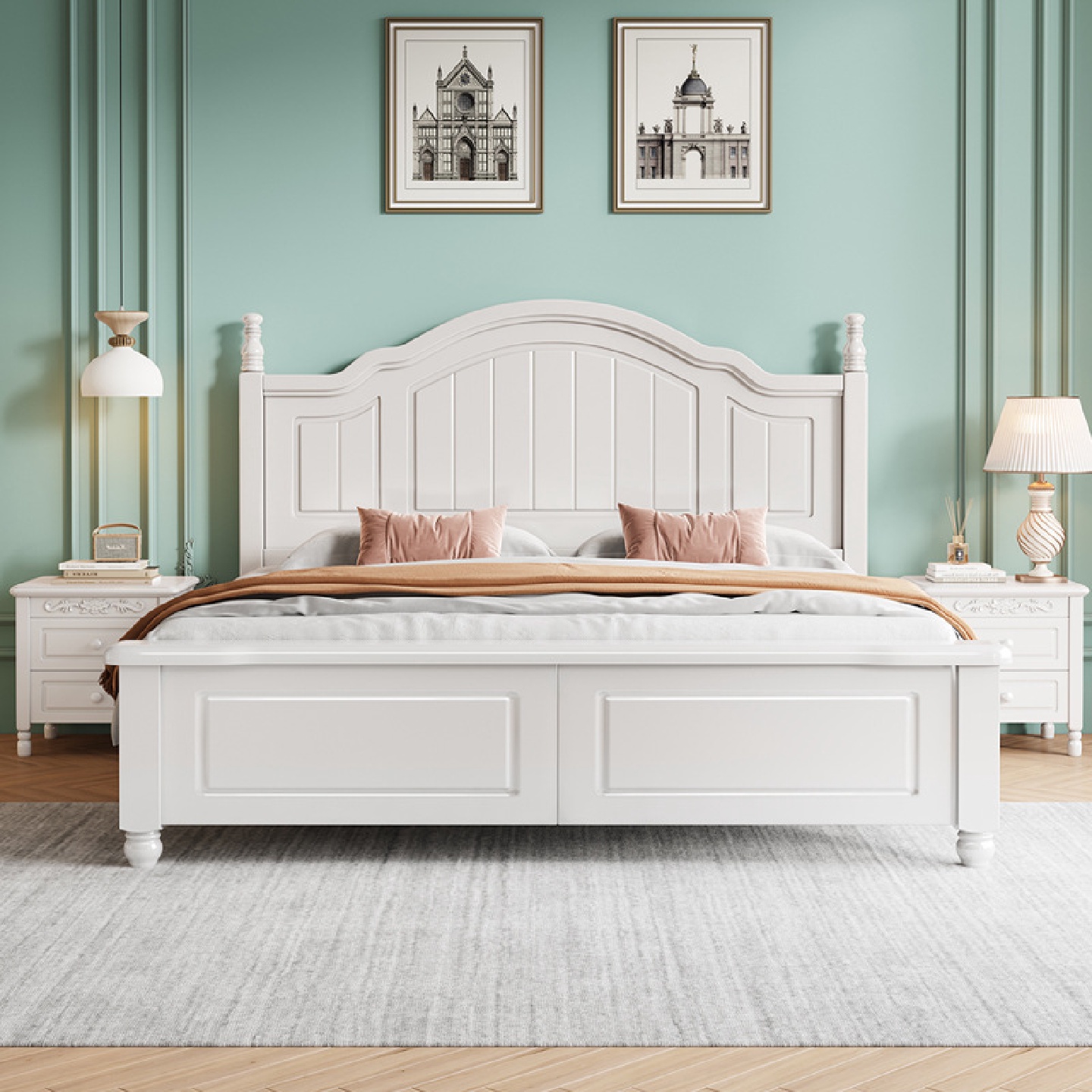 美式实木床白色现代简约1.8米双人床1.5m主卧1.2单人公主床小户型