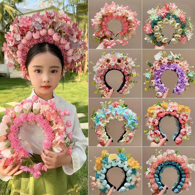 儿童簪花发箍新中式女童泉州仿簪汉服花环拍摄马面裙花朵头箍发饰