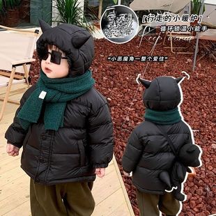 童装2023冬装新款男童小恶魔羽绒棉服儿童加厚外套宝宝保暖棉衣