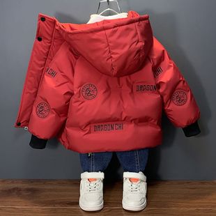 男童羽绒服冬季2024新款潮红色过年喜庆衣服儿童外套男孩宝宝冬装