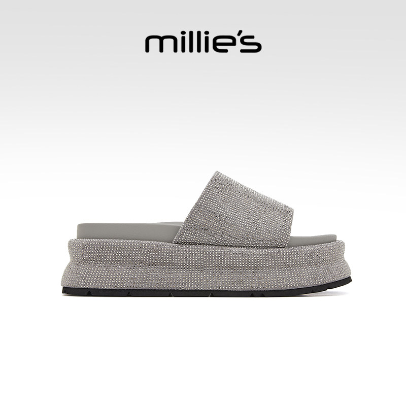 millies妙丽女士拖鞋女夏外穿2025新款配裙子一字拖水钻增高厚底,女鞋,一字拖,淘宝优惠券,粉丝福利购,淘宝优惠卷