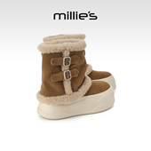 millies妙丽毛毛靴加棉女靴时尚 休闲靴厚底短靴加绒保暖毛毛棉靴