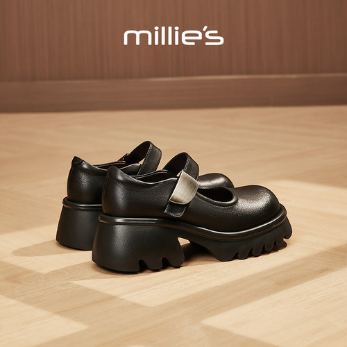 millies妙丽乐福鞋女鞋2025秋季新款时尚休闲高跟复古圆头小皮鞋 - 封面