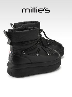 millies妙丽厚底雪地靴女2025新款冬季加绒加厚防寒高帮短靴棉靴