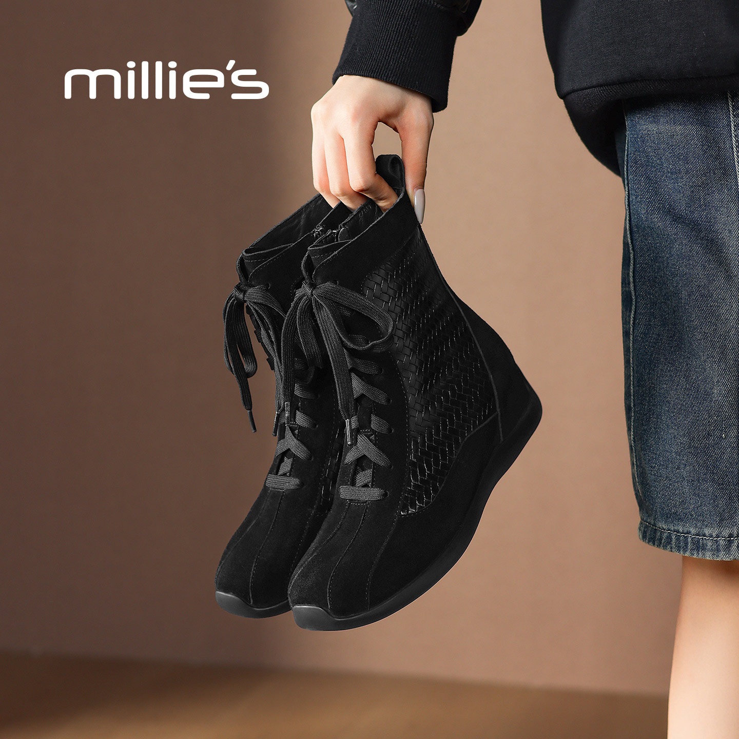 millies妙丽复古女靴2025年冬季新款英伦风显瘦骑士靴加绒时装靴,女鞋,马丁靴,淘宝优惠券,粉丝福利购,淘宝优惠卷