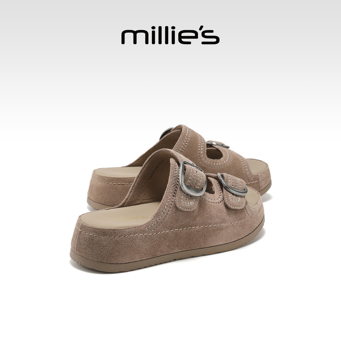 MILLIE'S/妙丽休闲复古风一字拖鞋女2026夏季新款皮带扣厚底凉拖