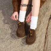 厚底棉鞋 MILLIE 外穿 女款 加绒系带袋鼠鞋 妙丽牛反绒全包勃肯鞋