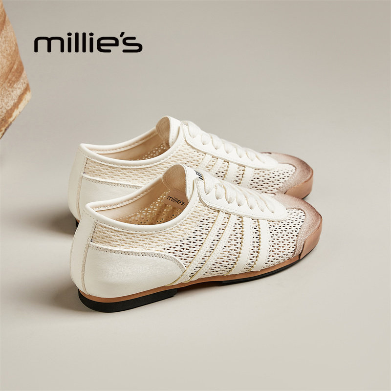 millies妙丽透气德训鞋女款新款春夏季网面镂空休闲运动鞋小白鞋