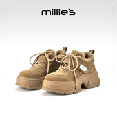 2025年冬季 新款 厚底休闲雪地鞋 millies妙丽加绒棉鞋 高帮系带女鞋