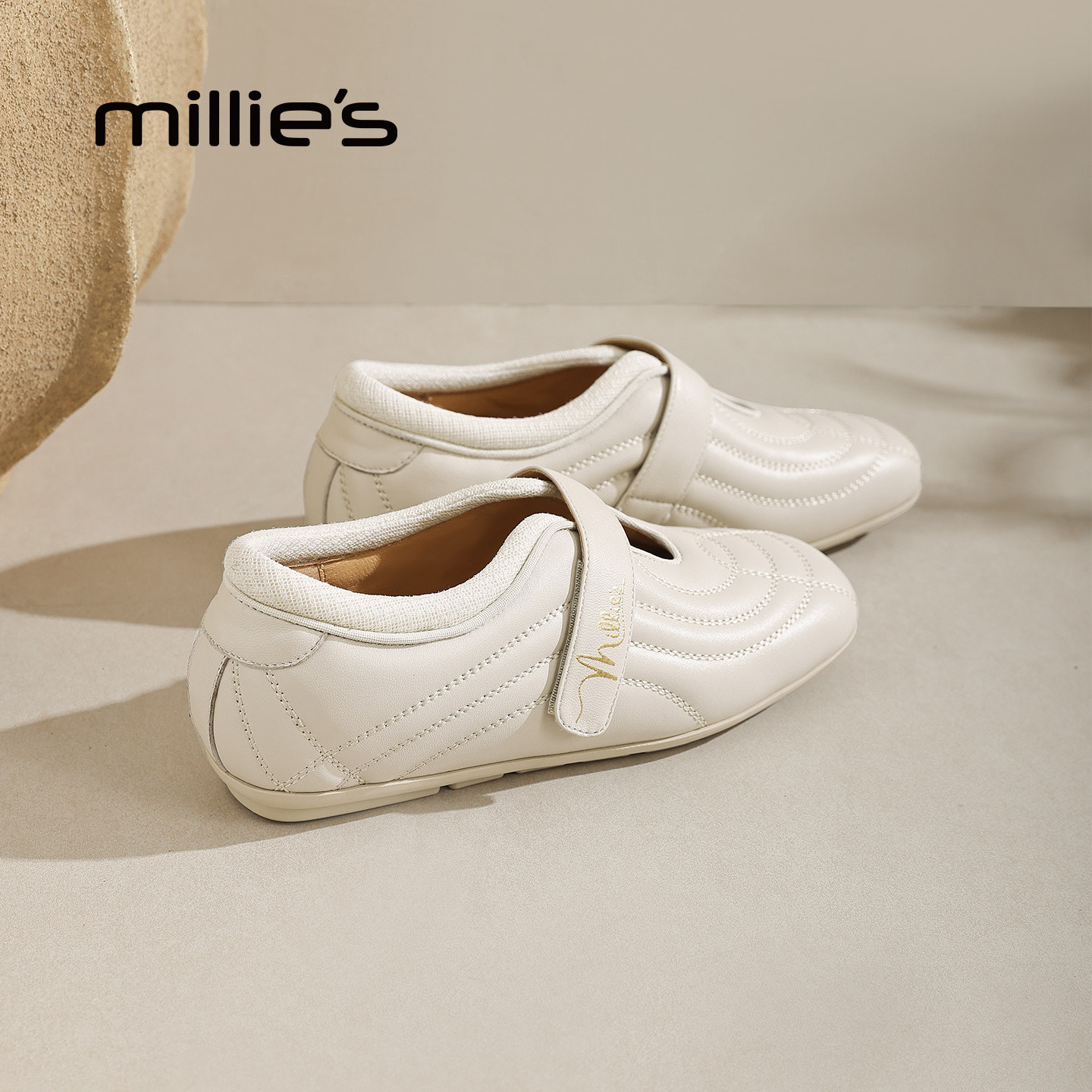 MILLIE'S/妙丽方头真皮魔术贴休闲平底鞋软底百搭单鞋女鞋早春款,女鞋,时尚休闲鞋,淘宝优惠券,粉丝福利购,淘宝优惠卷