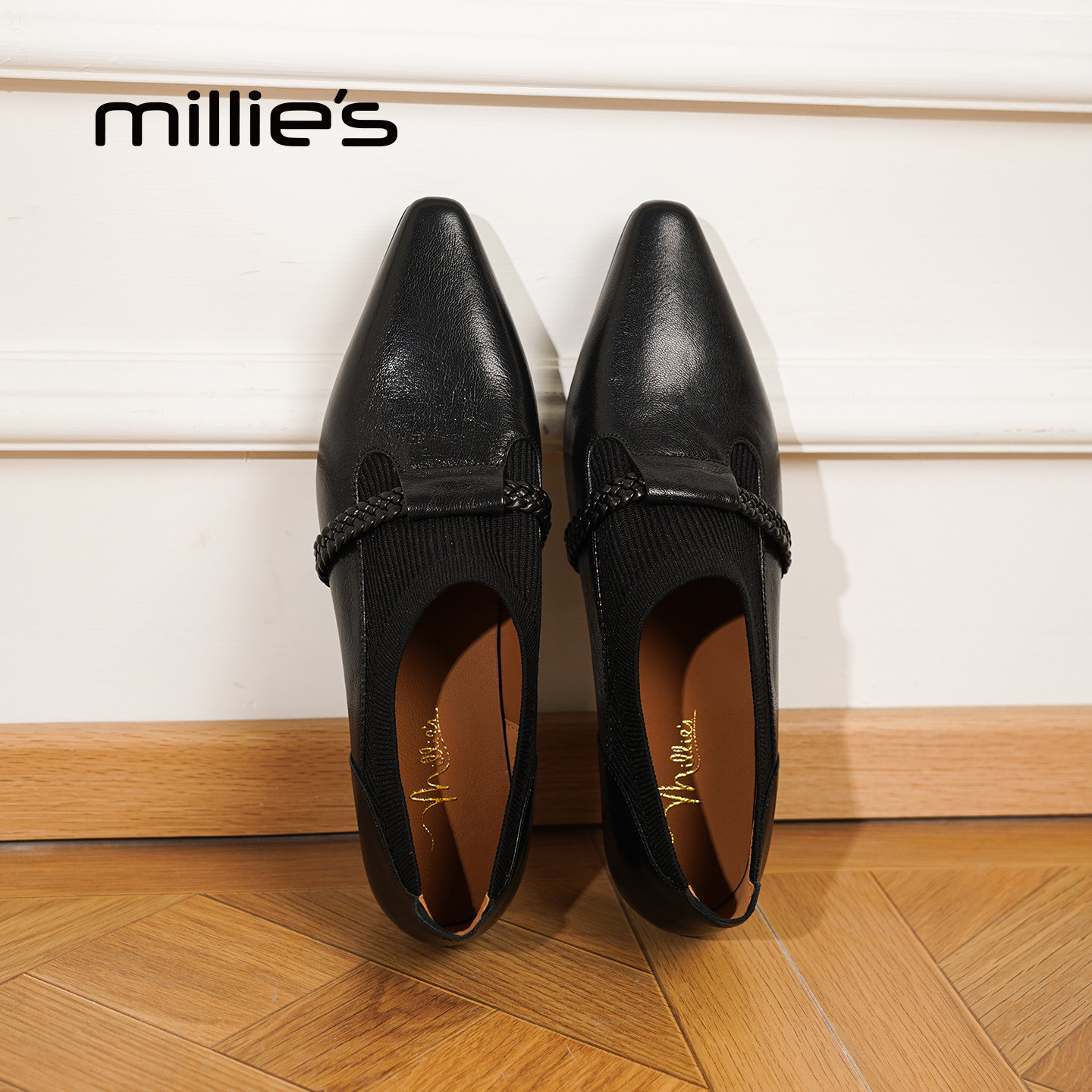 millies妙丽女鞋经典复古尖头平跟羊皮革2025年秋冬新款深口单鞋,女鞋,深口单鞋,淘宝优惠券,粉丝福利购,淘宝优惠卷